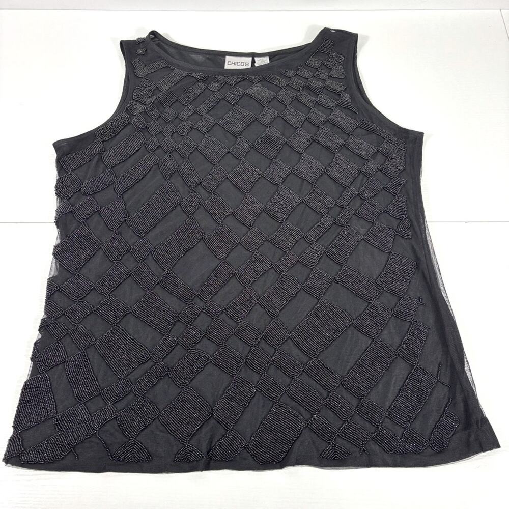 NWT Chico's Black Beaded Tank Top Size XL 0104